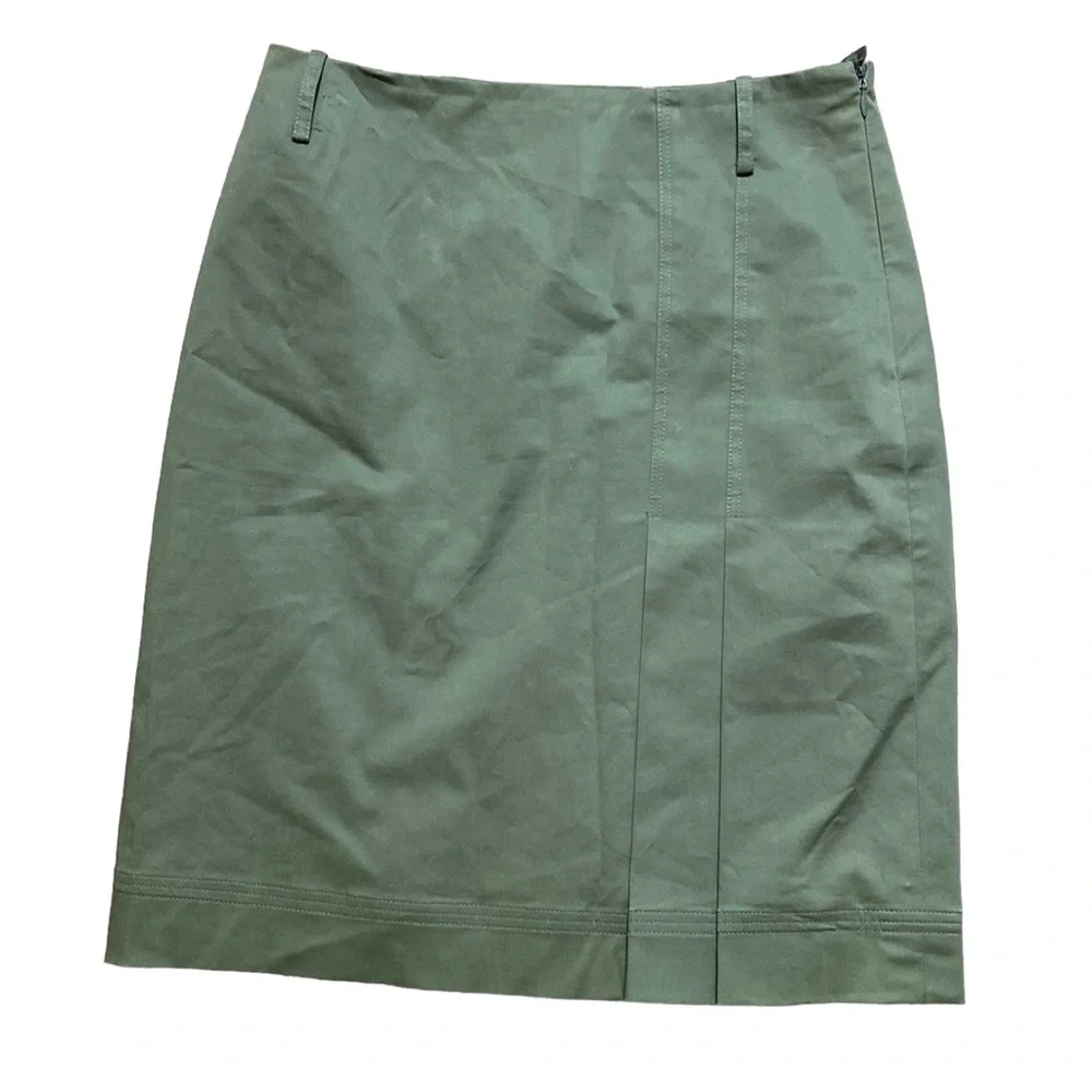 Per Se Military Green Pleated Lined Pencil Skirt 0